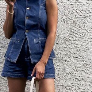 Denim Sleeveless Vest and Shorts Set